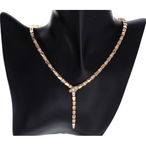 Fine Bvlgari Serpenti Viper 18ct rose gold necklace with demi pavé diamonds, Y4FPZN, 4.41ct in total, 50gm (302)