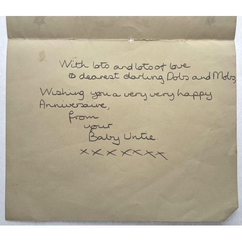 31 - Jacqueline du Pré - a hand made card with drawing, to Mum and Dad (Dearest darling Mobs and Dobs) fr... 