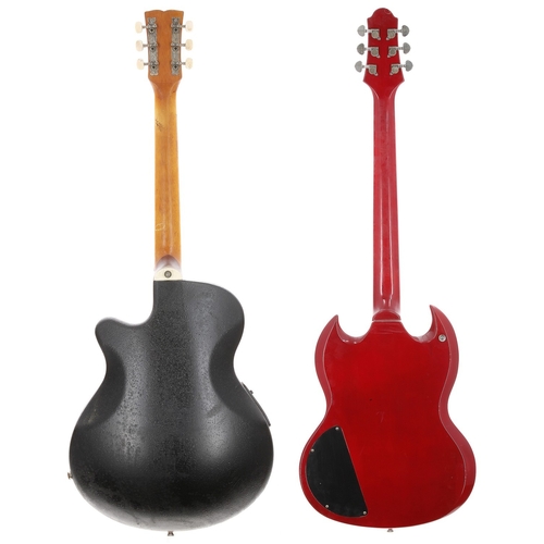 874 - Hudson HSG SG type electric guitar, cherry finish some marks and knocks; Electrics: working, bridge ... 