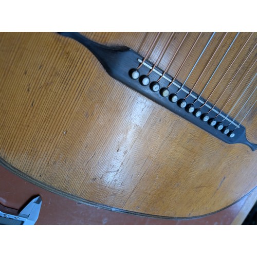 2404 - 19th century Austrian double neck harp guitar by and labelled Ludwig Reisinger, also bearing an Anto... 