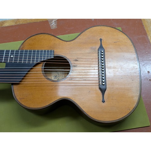 2404 - 19th century Austrian double neck harp guitar by and labelled Ludwig Reisinger, also bearing an Anto... 