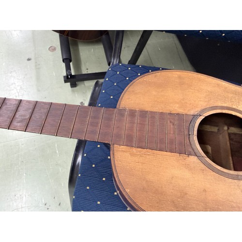2437 - Interesting 19th century small bodied guitar labelled José Linares...; Back and sides: mahogany, lar... 