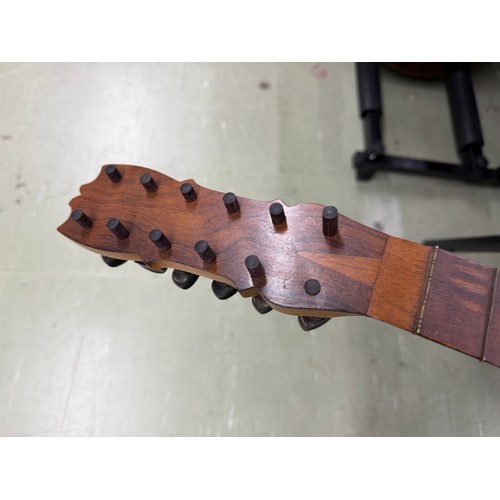 2437 - Interesting 19th century small bodied guitar labelled José Linares...; Back and sides: mahogany, lar... 