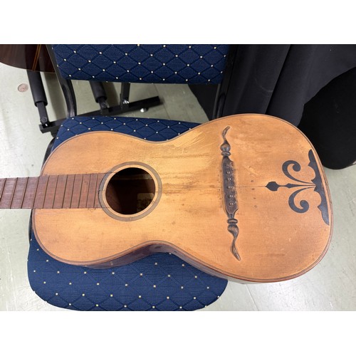 2437 - Interesting 19th century small bodied guitar labelled José Linares...; Back and sides: mahogany, lar... 
