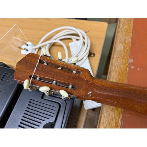 2426 - Roca Valencia small bodied nylon string guitar, made in Spain; some restorative work required; soft ... 