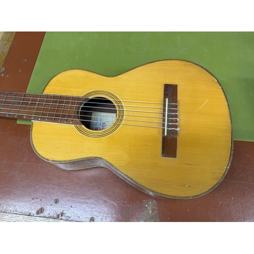 2426 - Roca Valencia small bodied nylon string guitar, made in Spain; some restorative work required; soft ... 