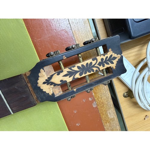 2423 - Antique Valencian guitar in need of restoration, labelled Francisco Pau Y Lisart Valencia... 