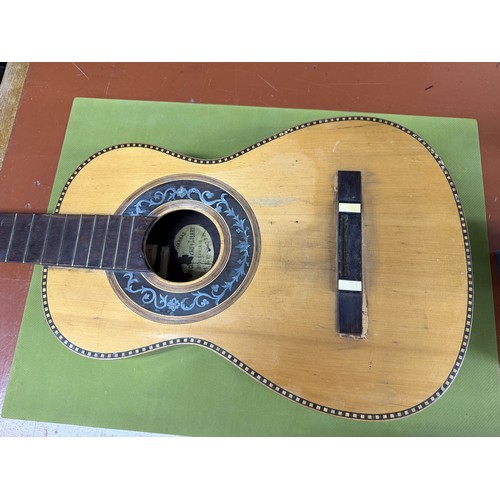 2423 - Antique Valencian guitar in need of restoration, labelled Francisco Pau Y Lisart Valencia... 