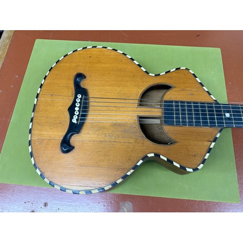 2410 - Interesting 19th century German seven string Wappen style guitar; Back and sides: dark stained maple... 