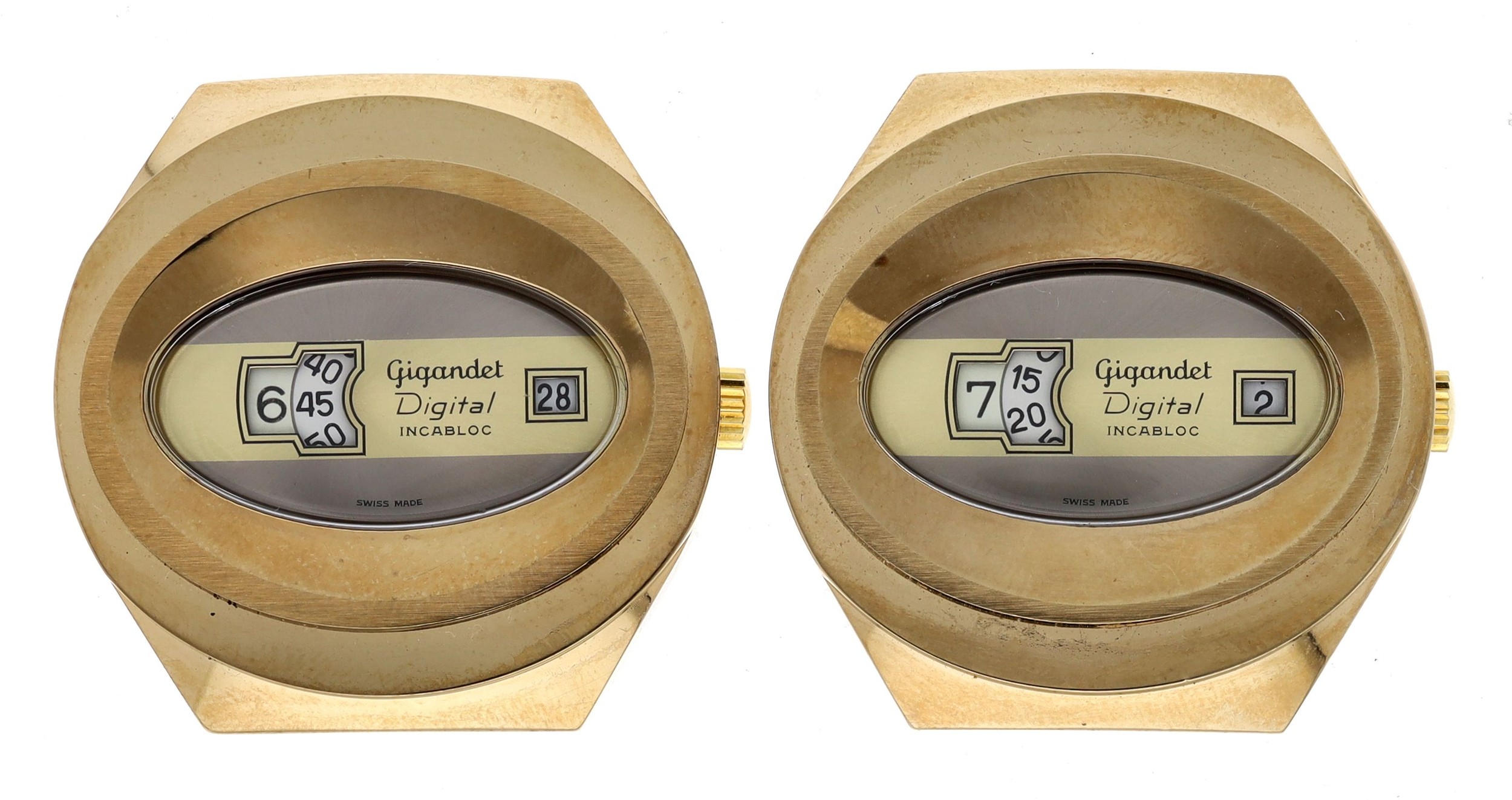 Two Gigandet Digital 'Jump Hour' gold plated and stainless steel ...