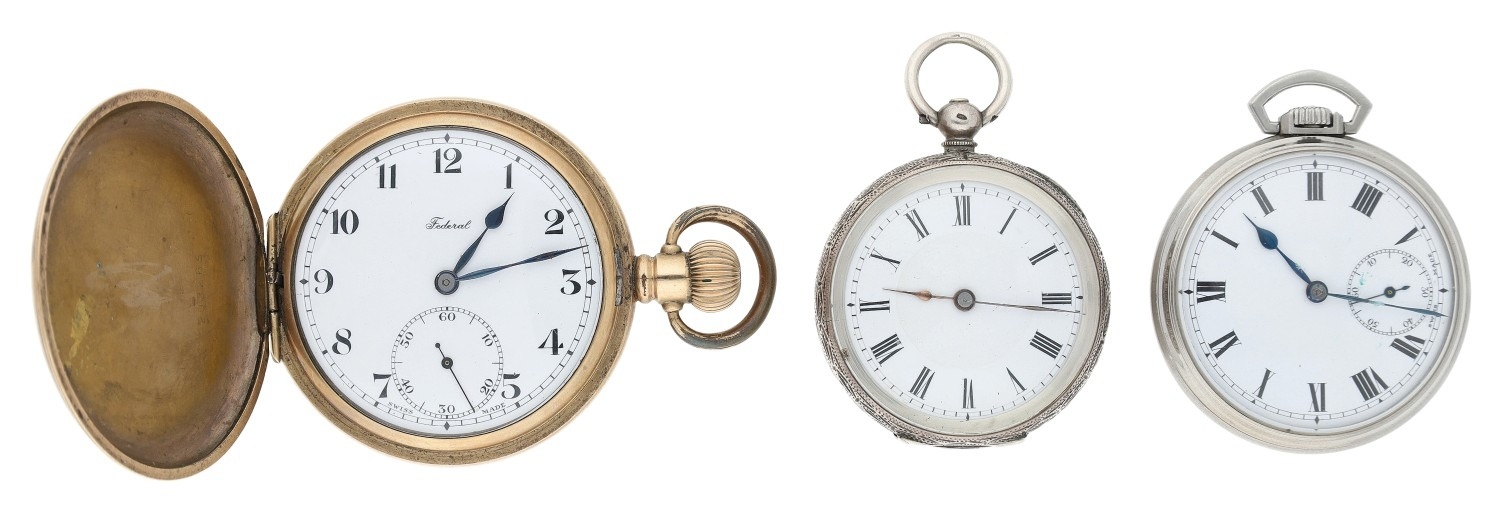 Swiss gold plated lever hunter pocket watch, 15 jewel movement, hinged ...