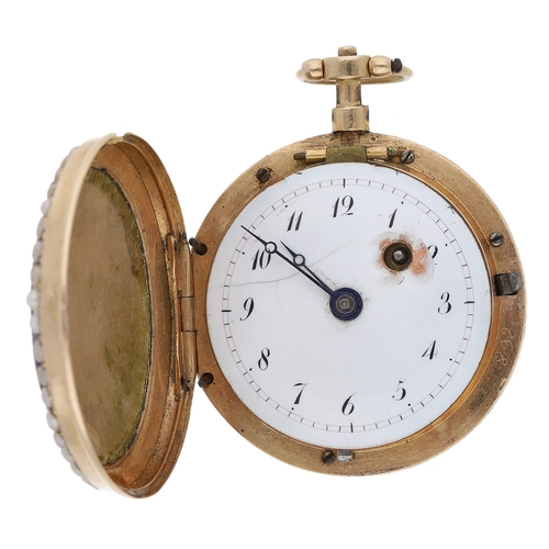 Attractive gold, enamel and seed pearl verge hunter fob watch, the ...