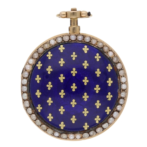 Attractive gold, enamel and seed pearl verge hunter fob watch, the ...