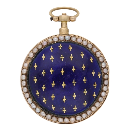 Attractive gold, enamel and seed pearl verge hunter fob watch, the ...