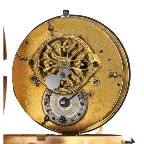 Attractive gold, enamel and seed pearl verge hunter fob watch, the ...