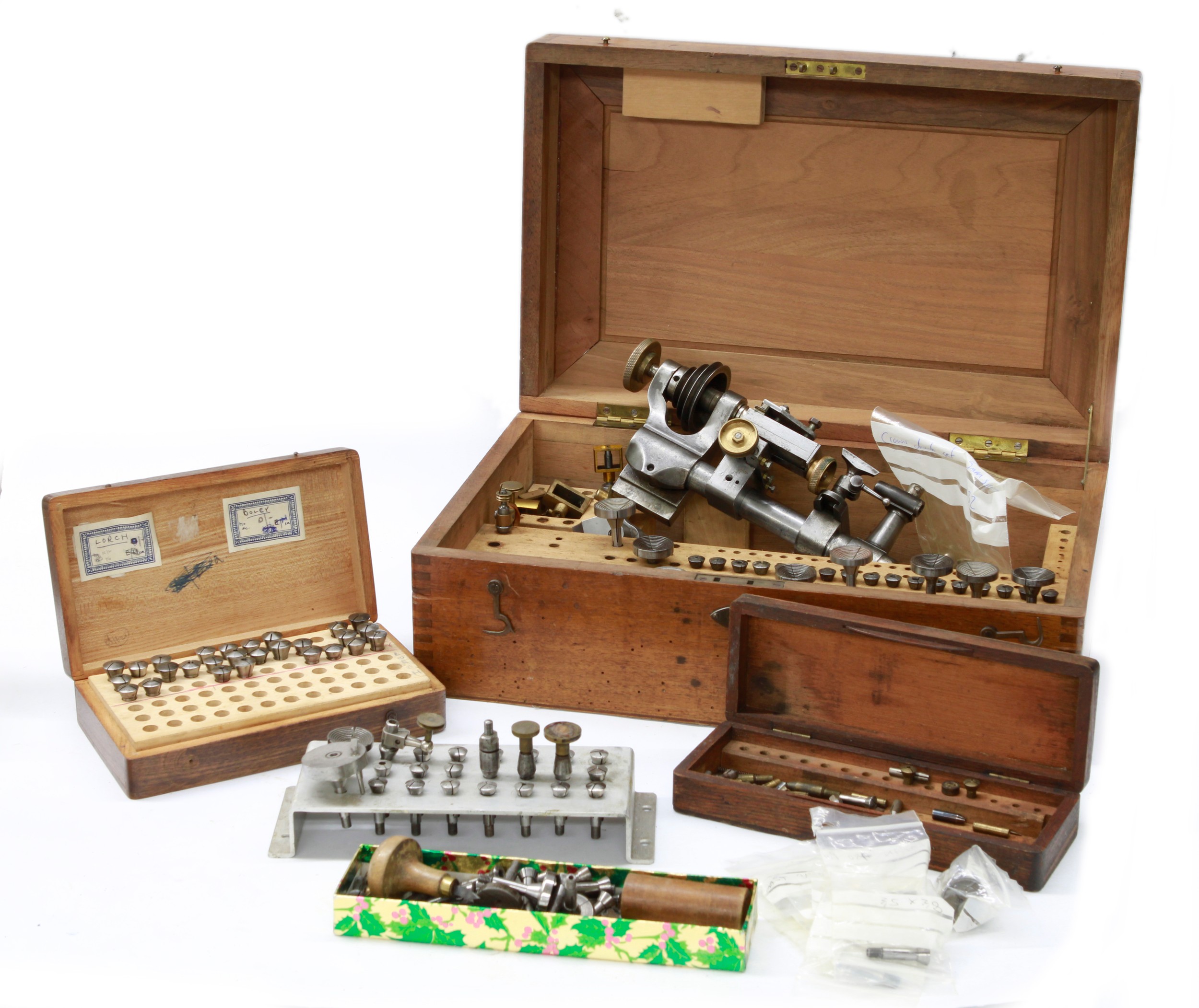 Lorch 6mm watchmakers lathe in wooden box with compound slide rest, T ...