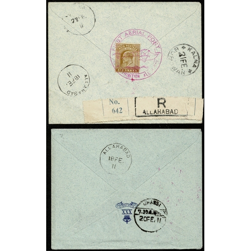 46 - 1911 FIRST AERIAL POST Allahabad, two covers with the special Air cachet and ALLAHABAD 18 FE 11 cds,... 