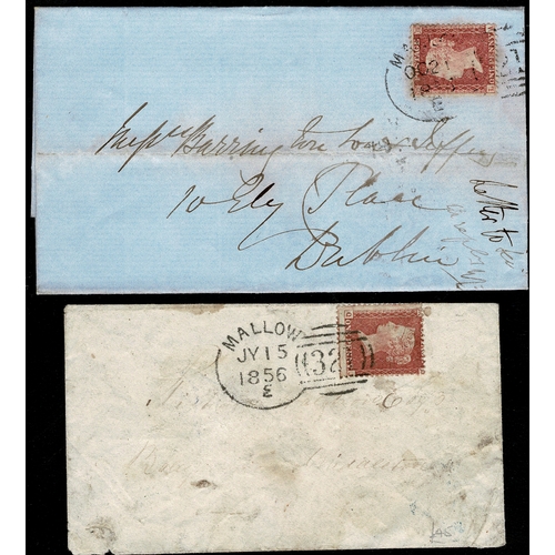 86 - 1856 two covers with 1d reds tied by English-type MALLOW/321 