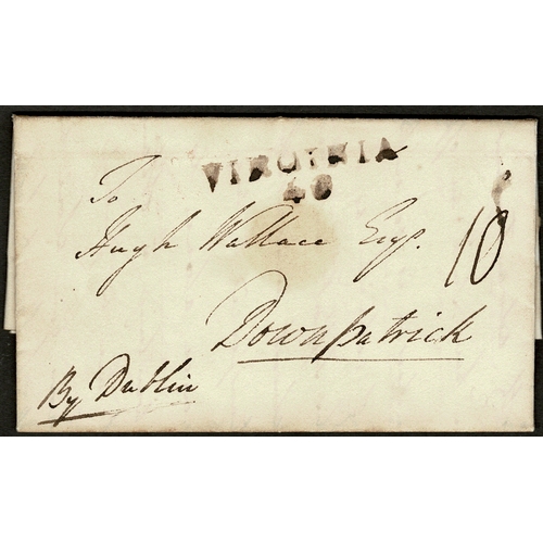 74 - 1823 BALLYJAMESDUFF/46 town mileage on cover to London, 1830 VIRGINIA/40 mileage on EL to Downpatric... 