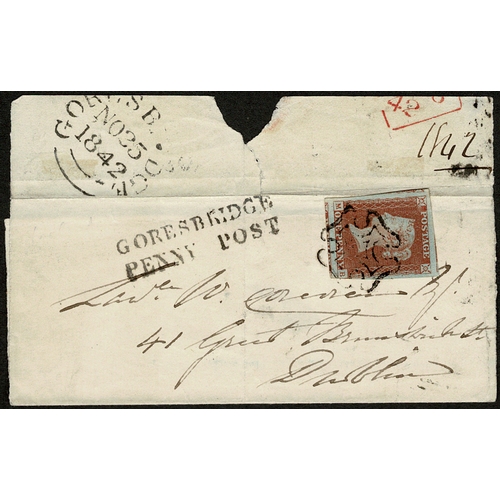 82 - 1842 small wrapper to Dublin (probably posted at Borris sub-office) with clear GORESBRIDGE/PENNY POS... 