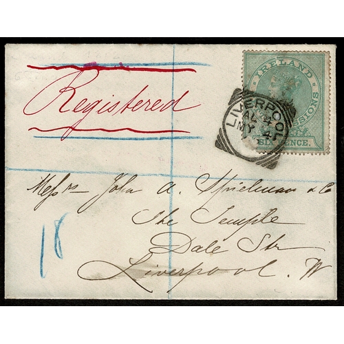 110 - Petty Sessions: 1882 Ireland Petty Sessions 6d green used postally on cover sent registered in Liver... 