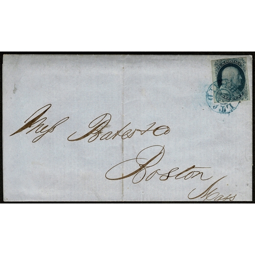 63 - 1851 imperf Franklin 1c blue paying printed matter rate on 1856 Prices Current Baltimore to Boston, ... 