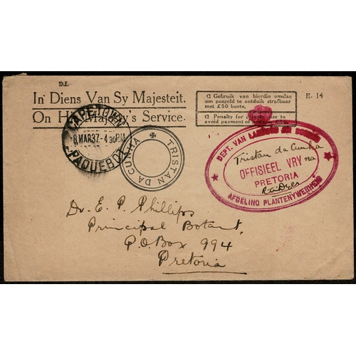 60 - 1937 S. Africa Official Paid env. to the Principal Botanist at Pretoria with clear TRISTAN DA CUNHA ... 