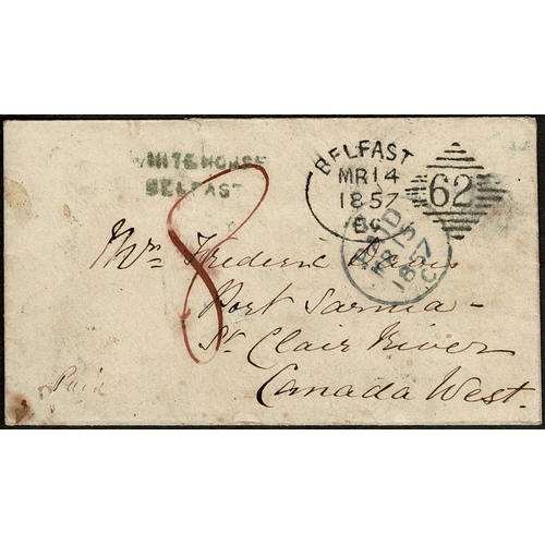 87 - 1857 cover to the St. Clair River, Canada West, prepaid 