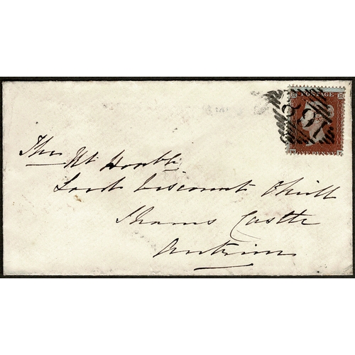 84 - 1855 cover to Shanes Castle with SC16 1d red tied by very clear 