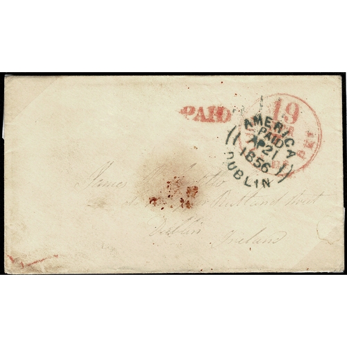 85 - 1856 cover Philadelphia to Dublin, with scarce green AMERICA/PAID/DUBLIN/AP 21 1856 cds, applied on ... 