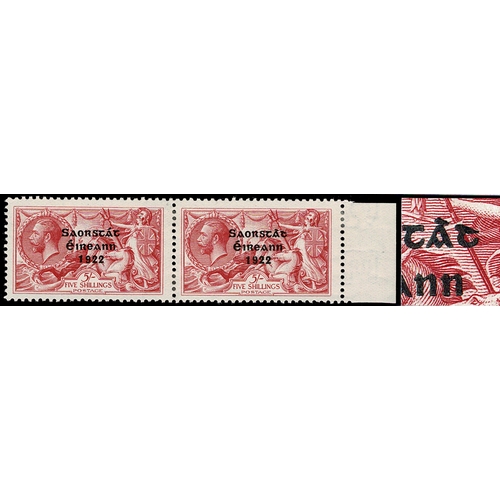 103 - T60b. 5/- rose-red var. Accent Reversed of Row 7/4 in a horizontal marginal pair fresh mint, rare. E... 