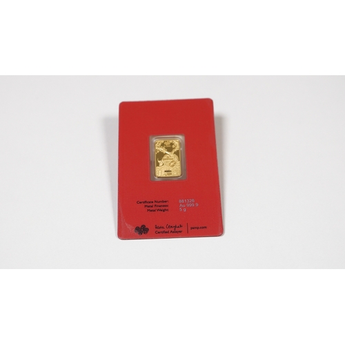 4 - PAMP The Luna Calender Series, 5 Gram Fine Gold Bar