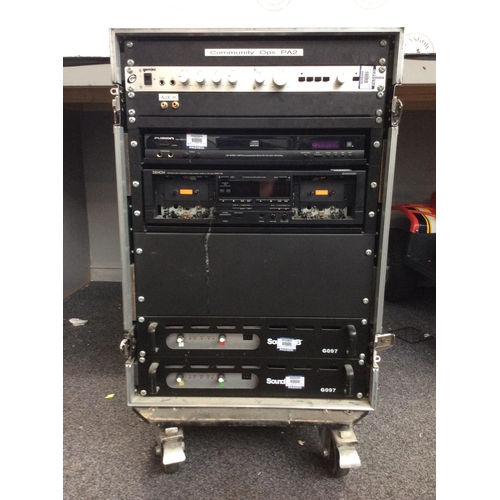 171 - Mobile Audio Rack Containing Gemini Audio Mixer / Amplifier, Fusion DVD Player, Denon Cassette Deck