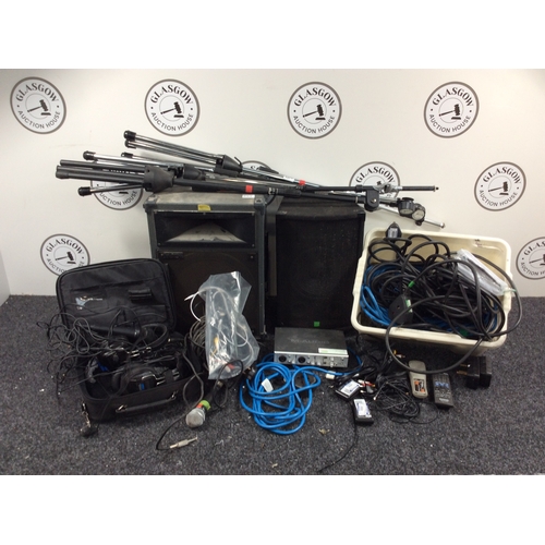 177 - Two Speakers, A Box Of Cables & Misc Sound Equipment - Used