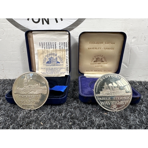 102 - Pair of commemorative medals for university of Glasgow and the Waverley paddle steamer