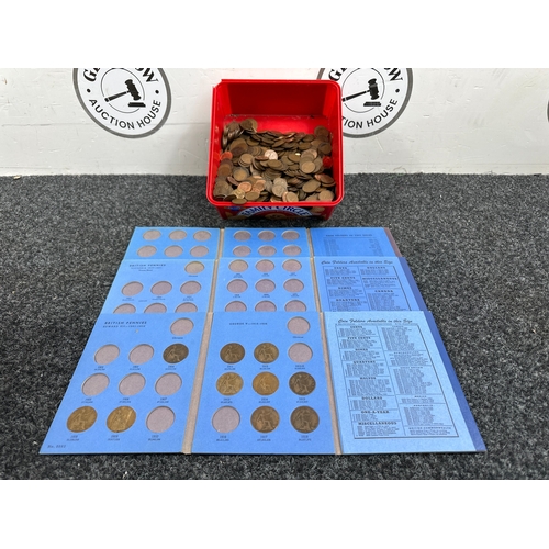 75 - Box Of Old Pennies and Half Pennies & Folders - Used
