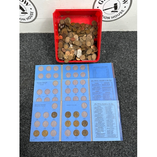 75 - Box Of Old Pennies and Half Pennies & Folders - Used