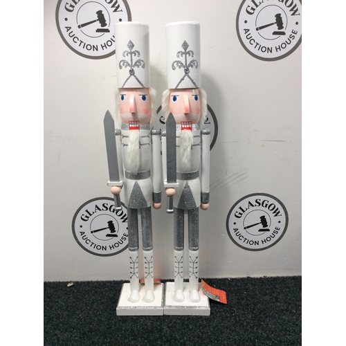 82 - 2 White & Silver Nutcrackers 70cm - New