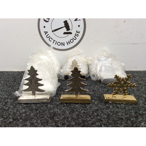 97 - Qty Of Silver Finish & Brass Christmas Place Card Holder (19) 2” Tall - New