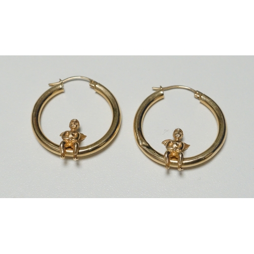 16 - 14ct Gold Hoop Cherub Earings - 5.32g - Used