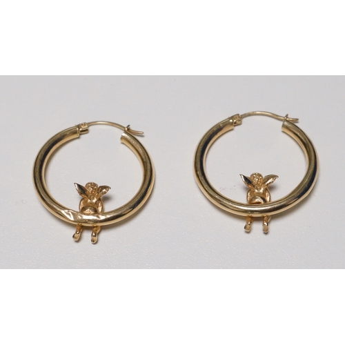 16 - 14ct Gold Hoop Cherub Earings - 5.32g - Used