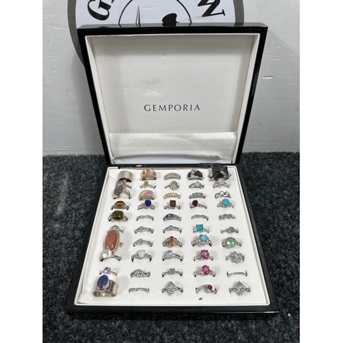 6 - 50 Sterling Silver Stamped Rings In A Wooden Display Box, Box Damaged - Used