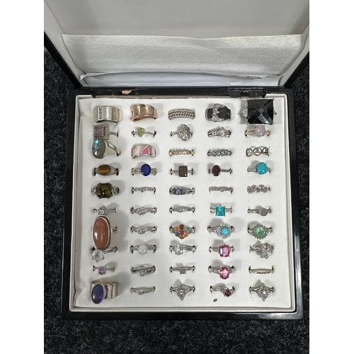 6 - 50 Sterling Silver Stamped Rings In A Wooden Display Box, Box Damaged - Used