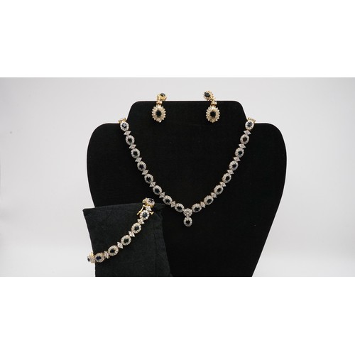 14k Gold Diamond Sapphire Set Inc Necklace, Bracelet & Earrings - total weight 90g