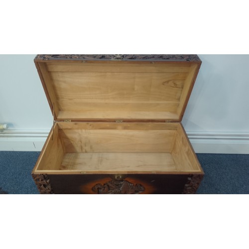 194 - Vintage Style Chinese Carved Darkwood Trunk