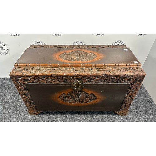 194 - Vintage Style Chinese Carved Darkwood Trunk