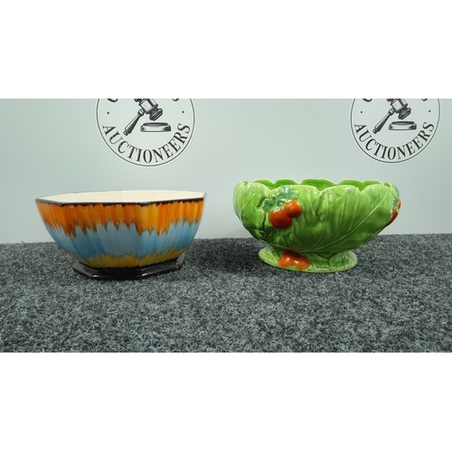 98 - Rare Vintage Czech Art Deco Hand-Painted Pottery Vase Bow & Vintage Arthur Wood Ceramic Lettuce Leaf... 