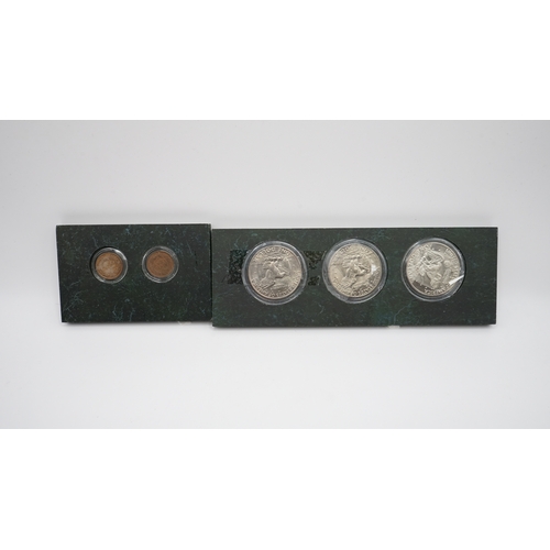 65 - 3x Eisenhower Silver Dollars & 2x Indian Head Pennies (One 1902, Other is 1907)