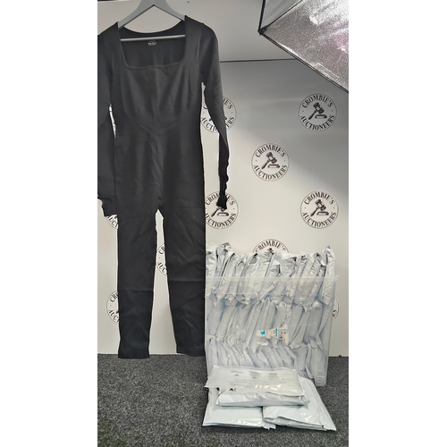 327 - Large Box Of Approx 36 New Black Ladies Jumpsuits Size XL individual Wrapped Ready To Ship!