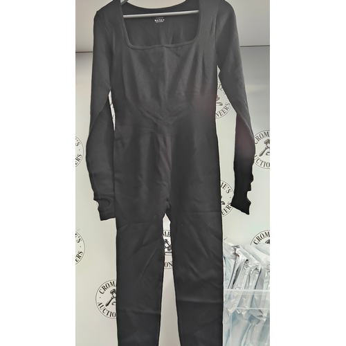 327 - Large Box Of Approx 36 New Black Ladies Jumpsuits Size XL individual Wrapped Ready To Ship!